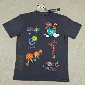 CivilizeD Shirt Mens XL Blue Love Peace Flower Cartoon Graphic Tee Streetwear
